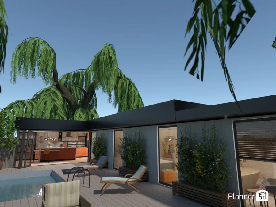 render 3D de área externa criado no Planner 5D