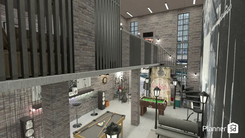 industrial style winged staircase