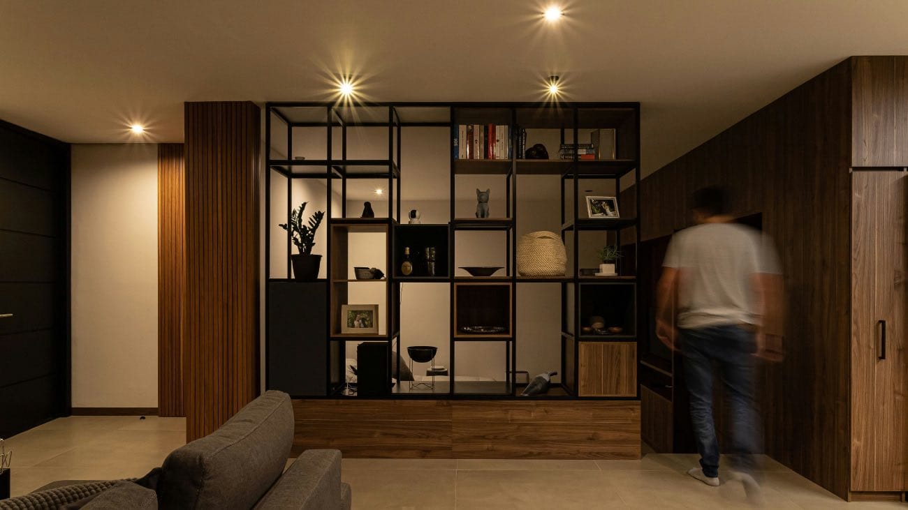 librería para separar zonas en un monoambiente, decoración monoambientes