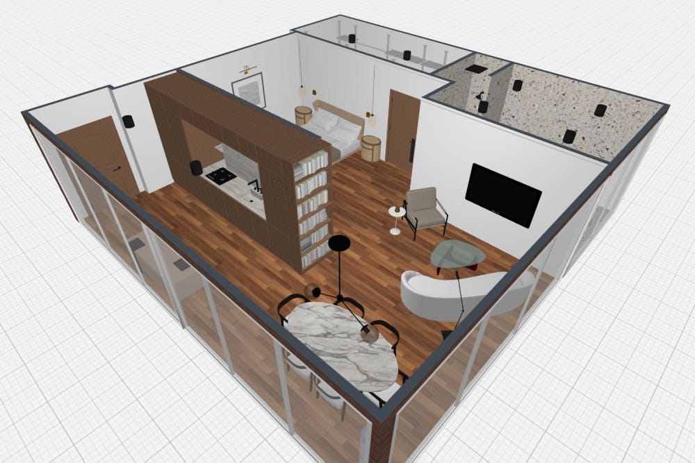 ¿Cómo decorar un monoambiente? plano 3d, render planner 5d