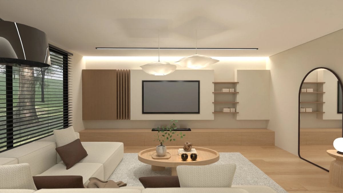 render 3d de sala de estar minimalista, cómo usar planner 5d, decoración