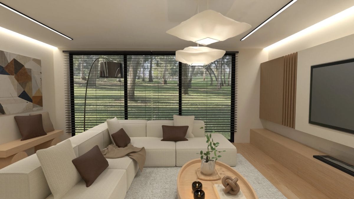 render 3d de sala de estar blanca minimalista, cómo usar planner 5d, decoración