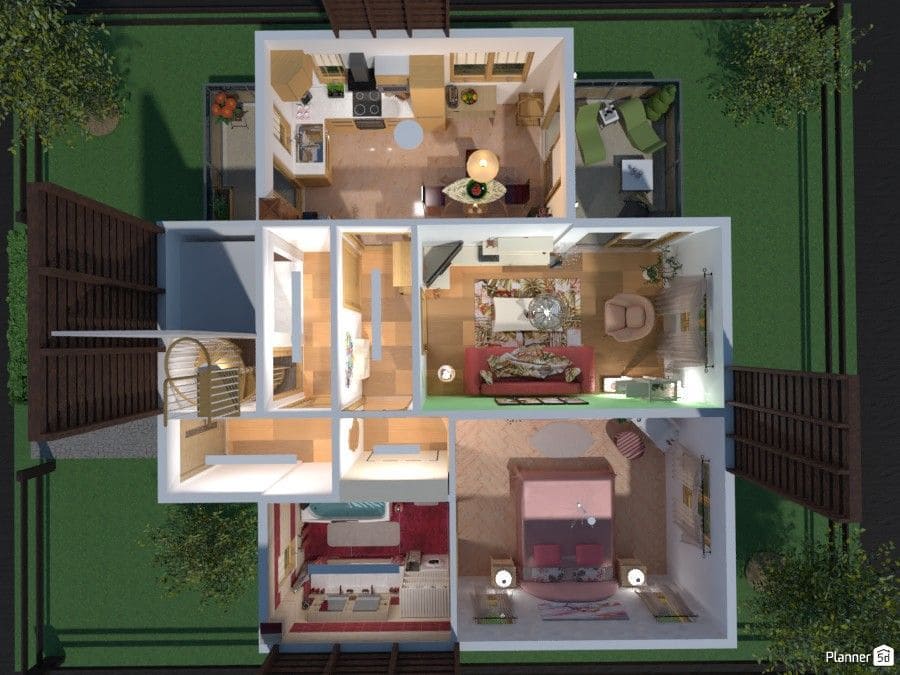 Plantas de casa dois quartos em 3D