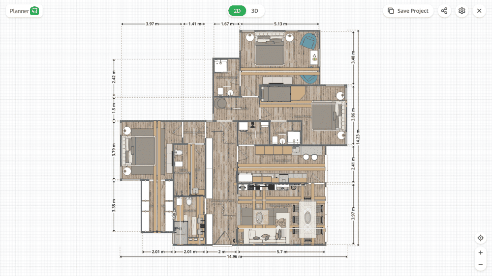Planta de apartamento 3 quartos  com medidas