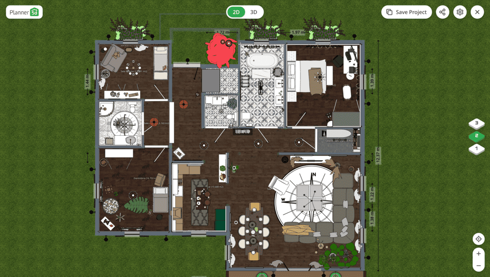 Planta 2D de apartamento 3 quartos