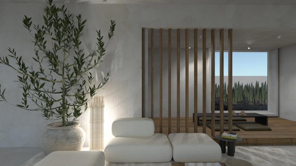 render de quincho moderno estilo japandi