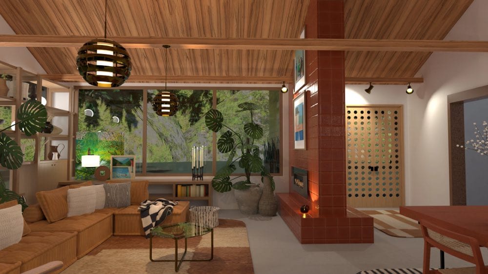 render 3d cabaña en el bosque, planner 5d