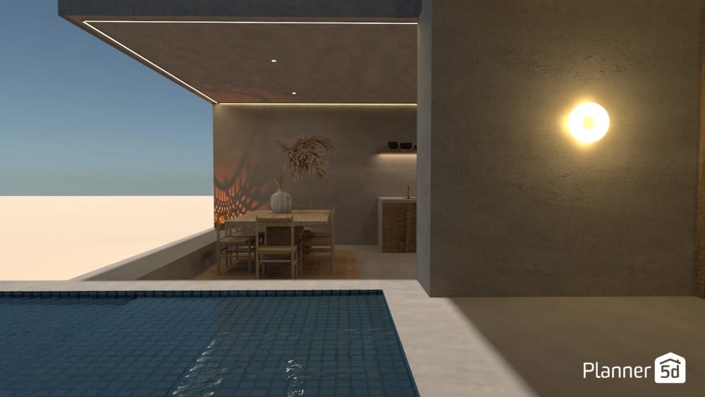 render 3d quincho moderno en casa minimalista con pileta