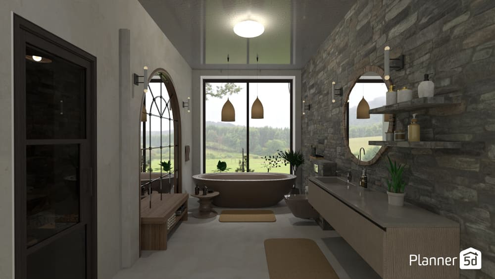 render 3D de banheiro criado no Planner 5D