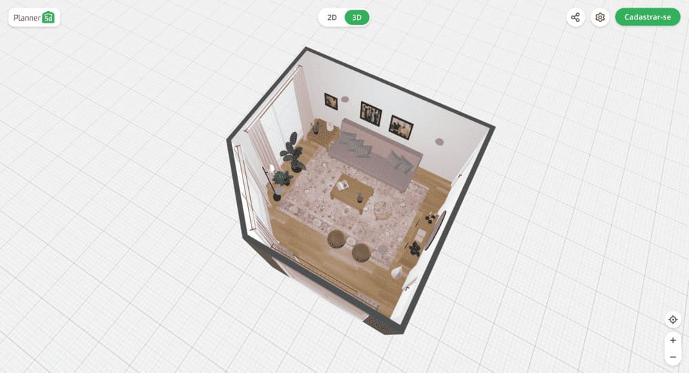 Planta baixa em 3D criada no Planner 5D