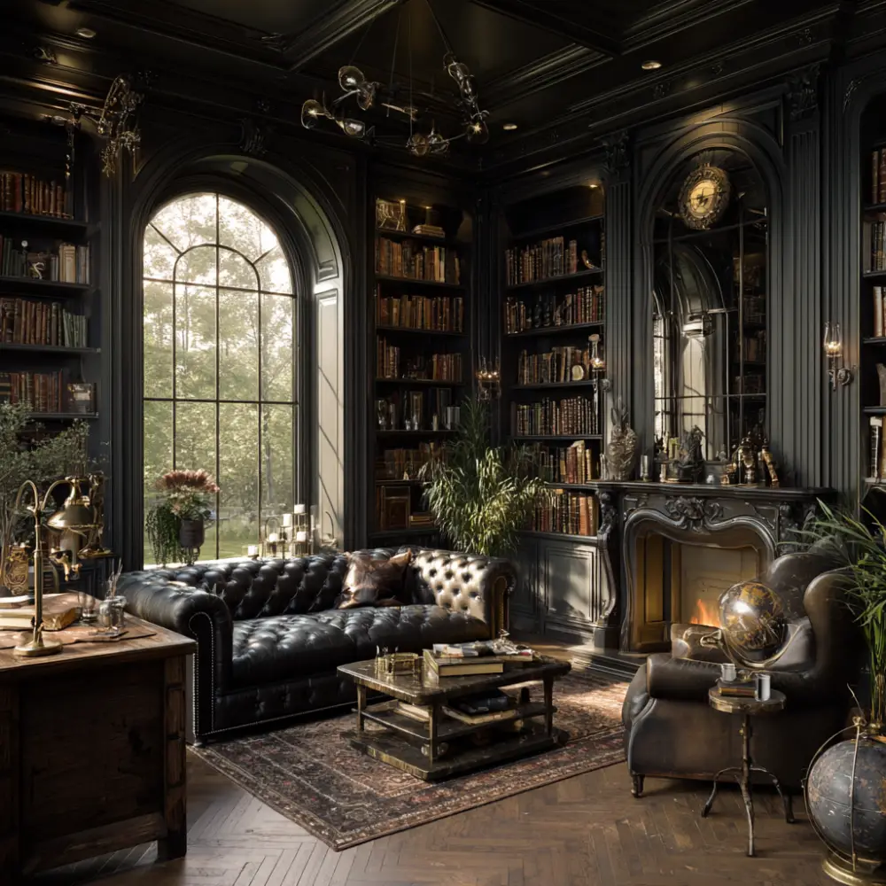 Décoration Dark Academia, canape noir