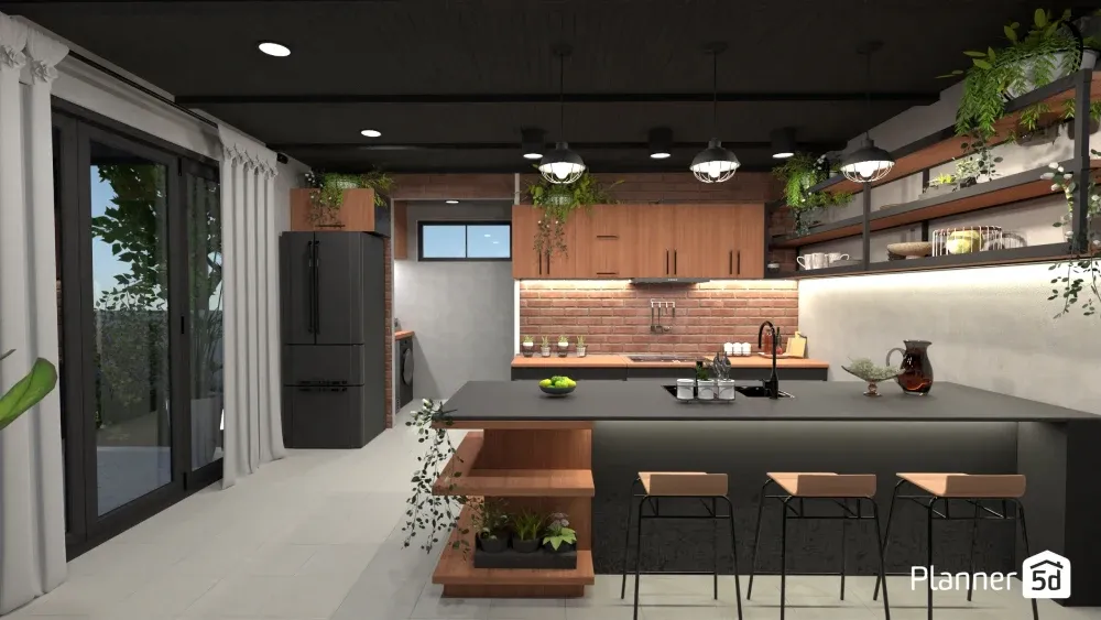 Czarno-drewniana kuchnia w stylu industrialnym