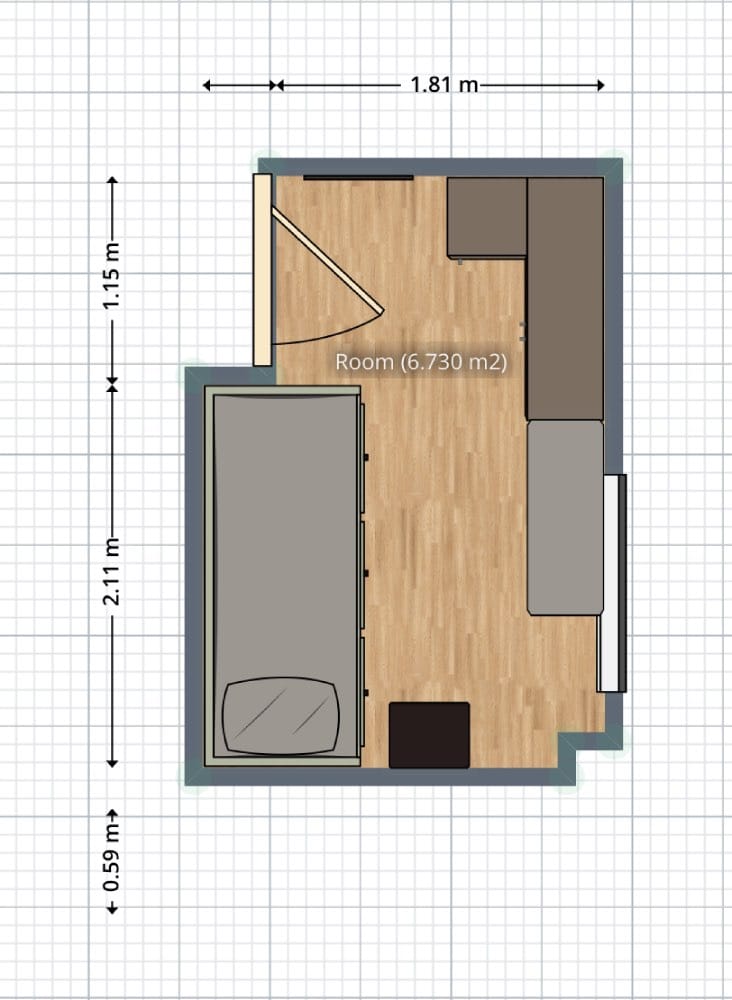 plano de dormitorio pequeño con medidas