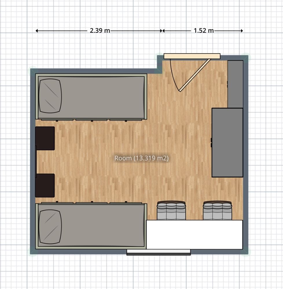 plano de dormitorio infantil con 2 camas
