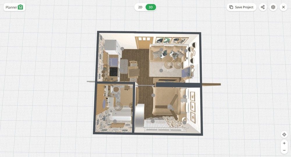 Planta 3D de apartamento pequeno