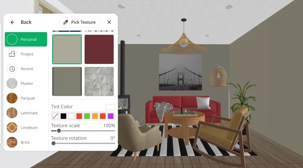 Simulatore colori pareti online: planner 5d render deco