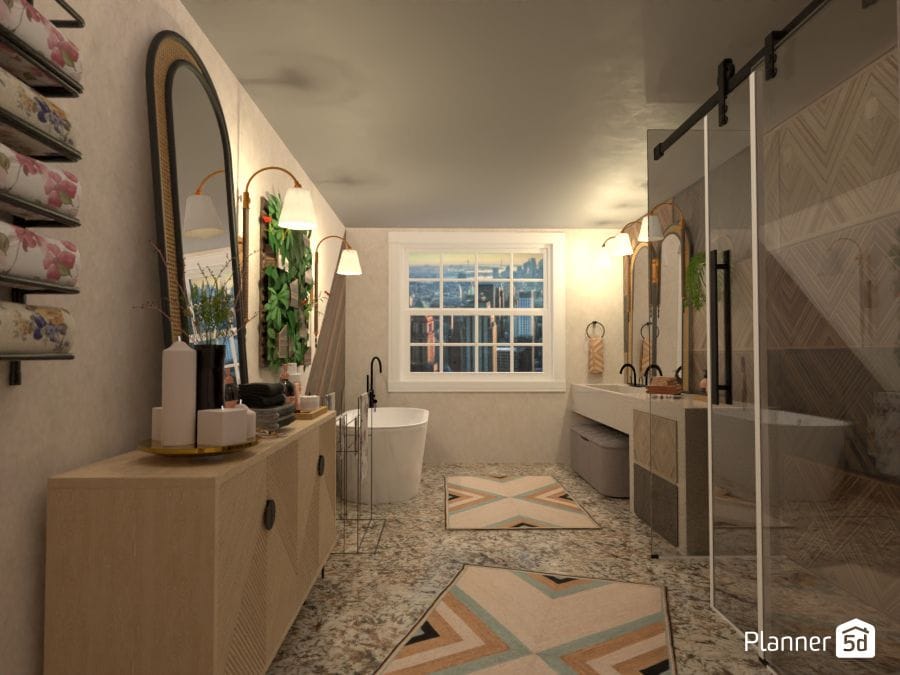 render 3d de cuarto de baño. Simulador de baños online moderno