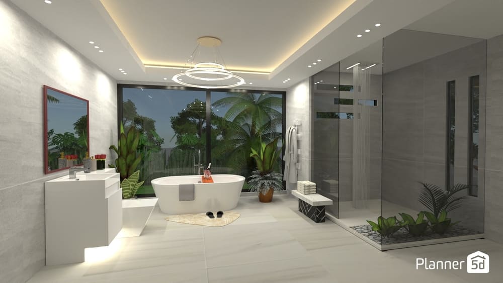 render 3d de cuarto de baño. Simulador de baños online moderno
