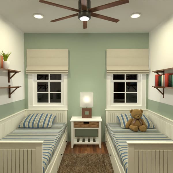 render de quarto de criança com parede bicolor