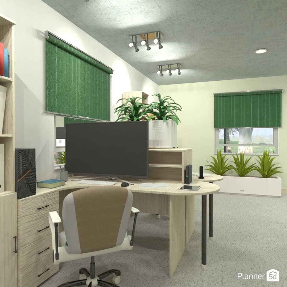 render 3D de escritório decorado