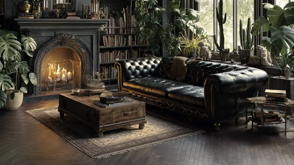 Décoration Dark Academia , canape noir