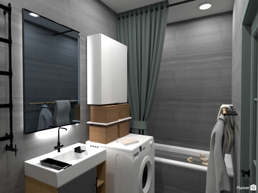 cuarto de baño con lavadora. render de lavanderia en casa