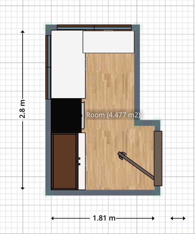 Medidas de una lavandería en casa. Diseño creado en Planner 5D.