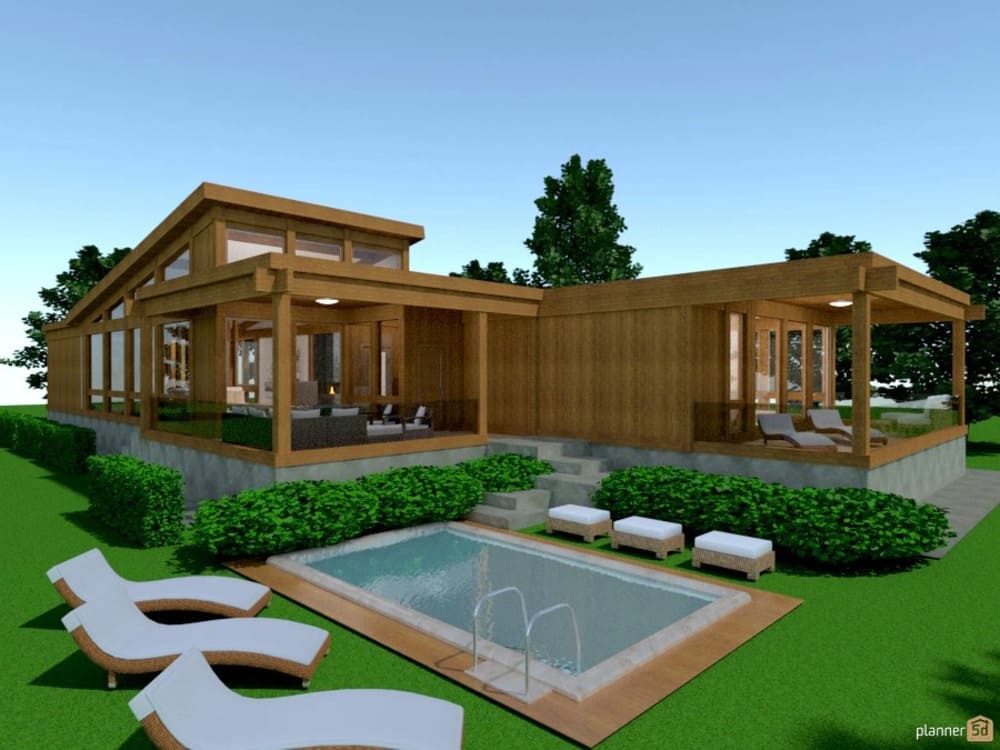 casa em L com piscina e suíte