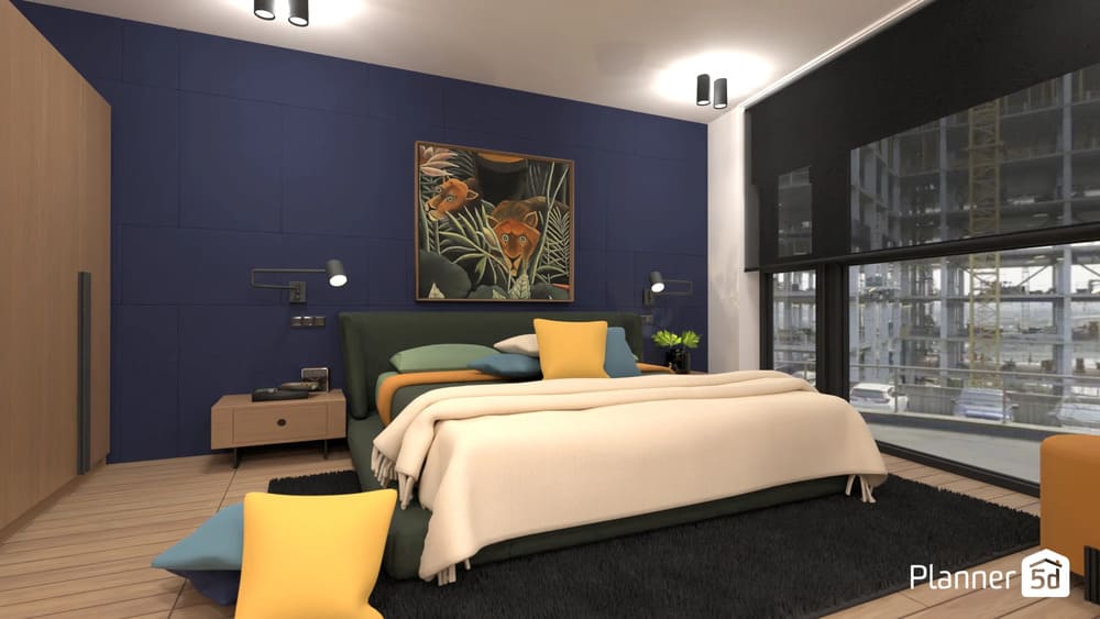 render 3d de habitación moderna. Simulador de dormitorios online gratis. Planner 5D