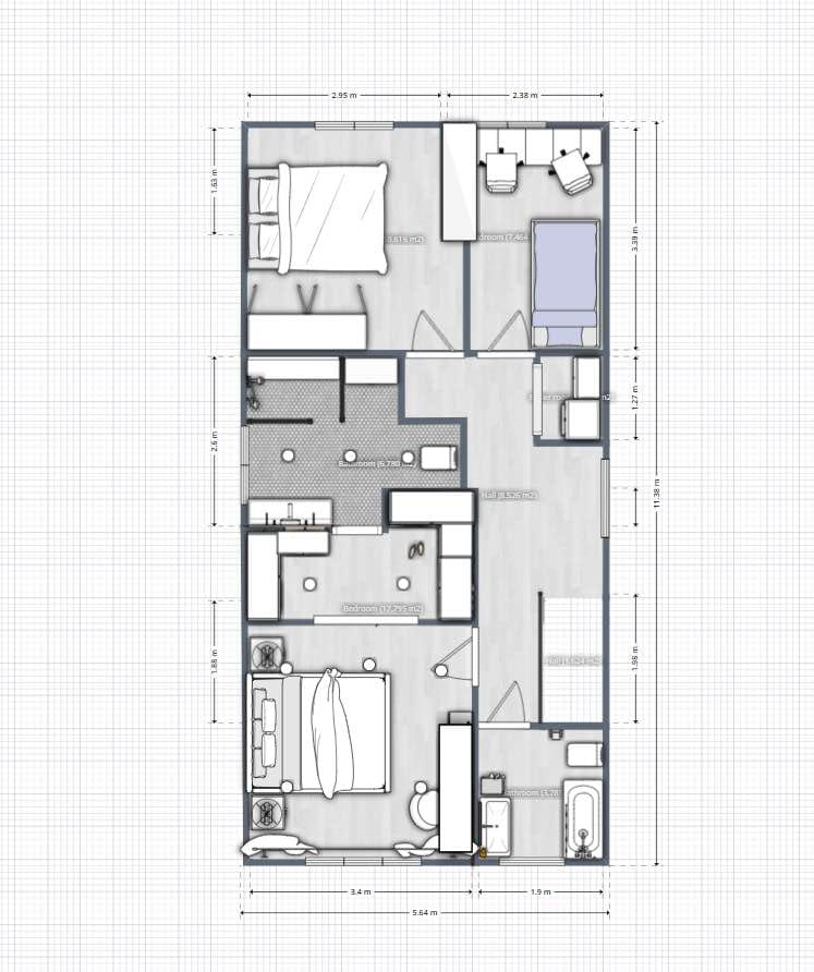 plano de casa de 3 dormitorios, segunda planta, planner 5d