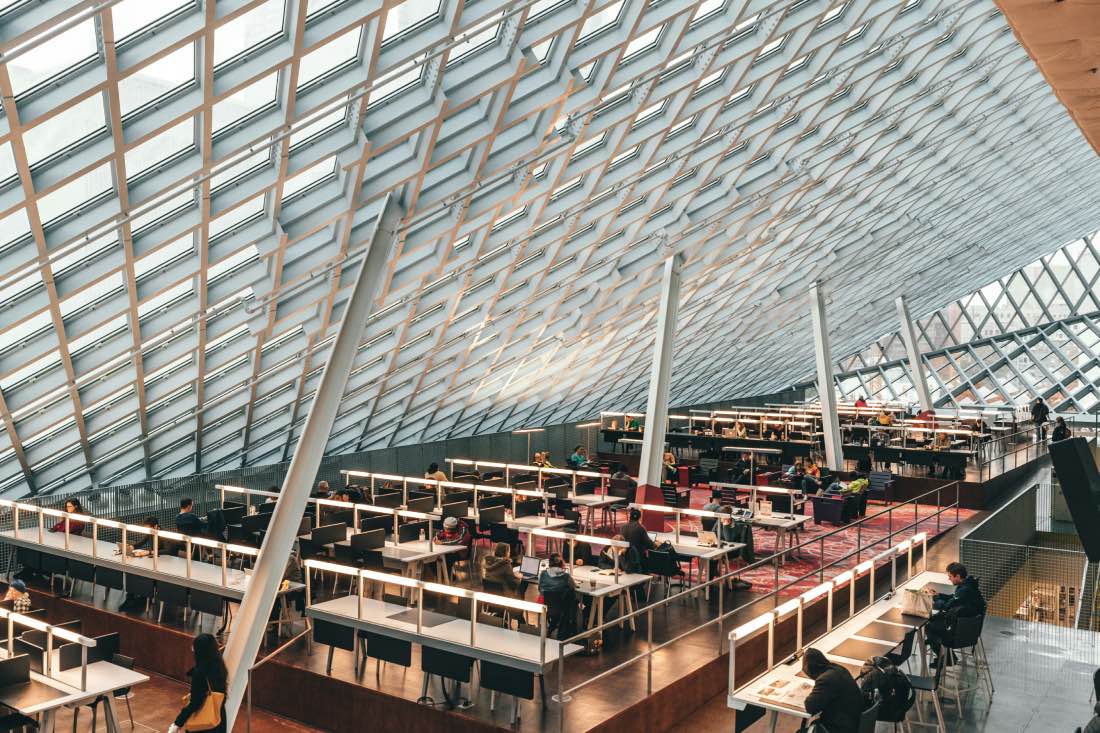 obras de Rem Koolhaas: Biblioteca Pública de Seattle. interior