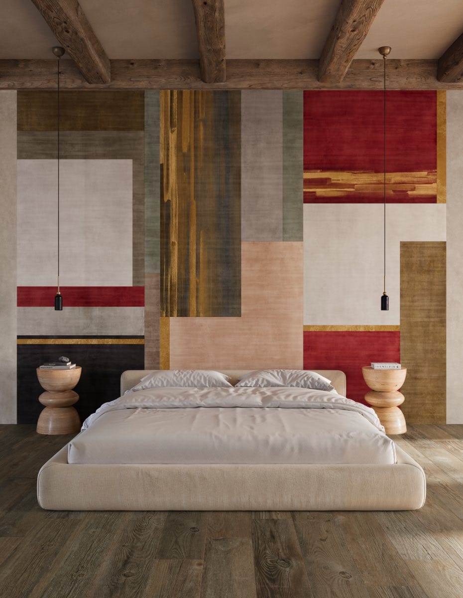 tendencias en decoración de paredes, dormitorio con azulejos de colores