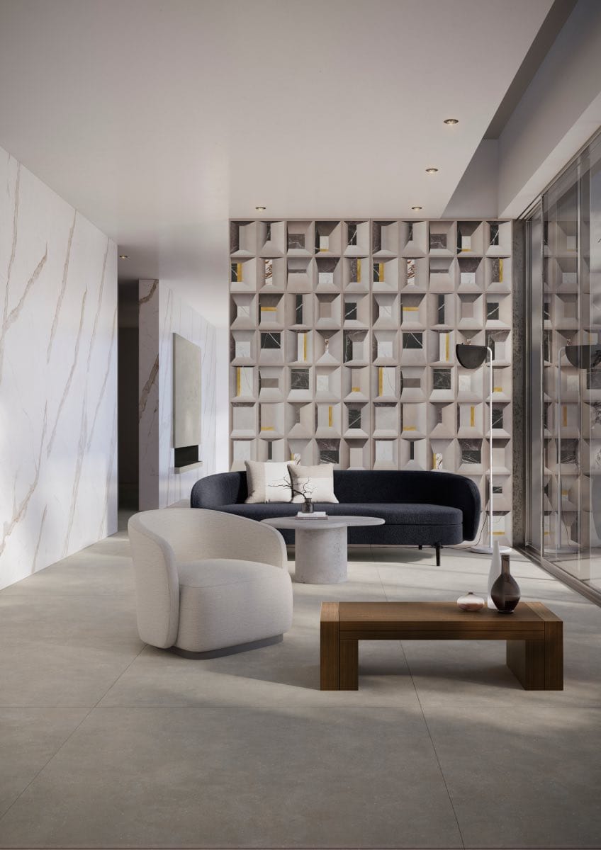 tendencias decoracion paredes, sala con azulejos