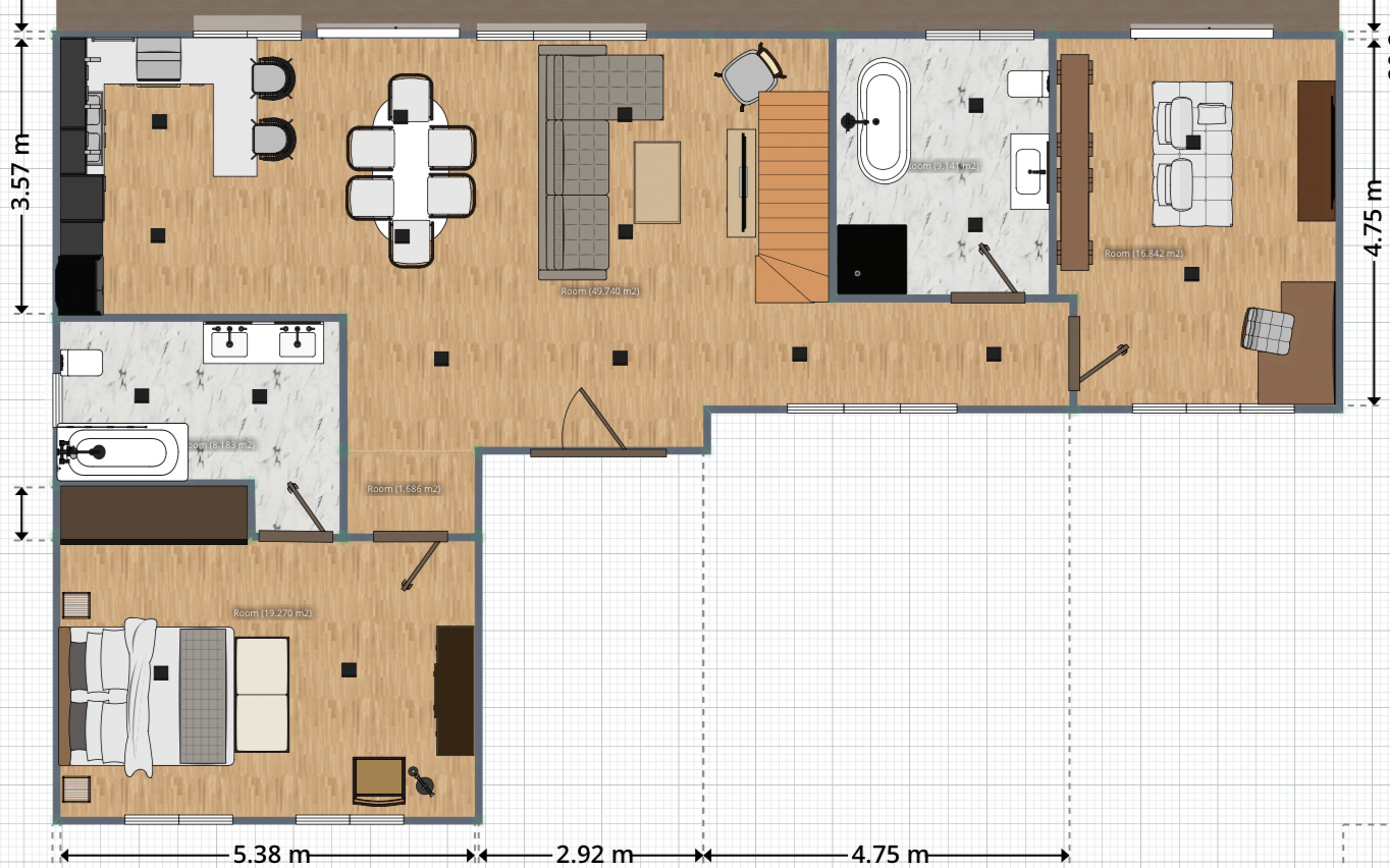 plano de casa moderna en L