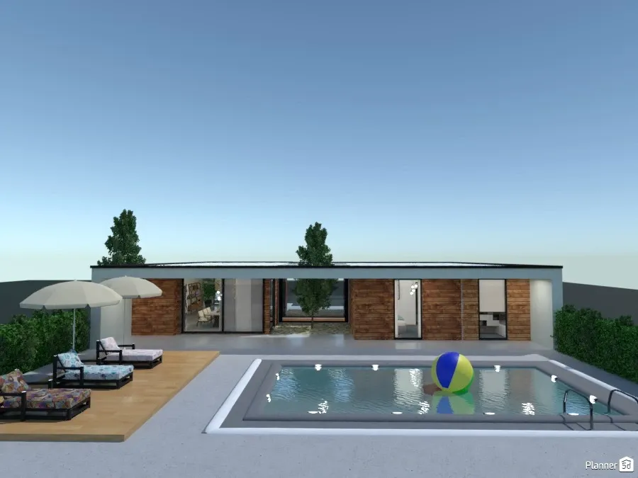projeto de área externa com piscina criado no Planner 5D