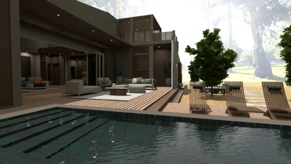 Projeto 3D de jardim com piscina