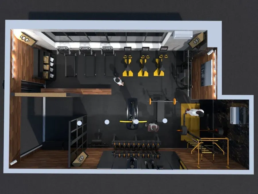 El equipamiento para un gimnasio en casa. render 3d planner 5d