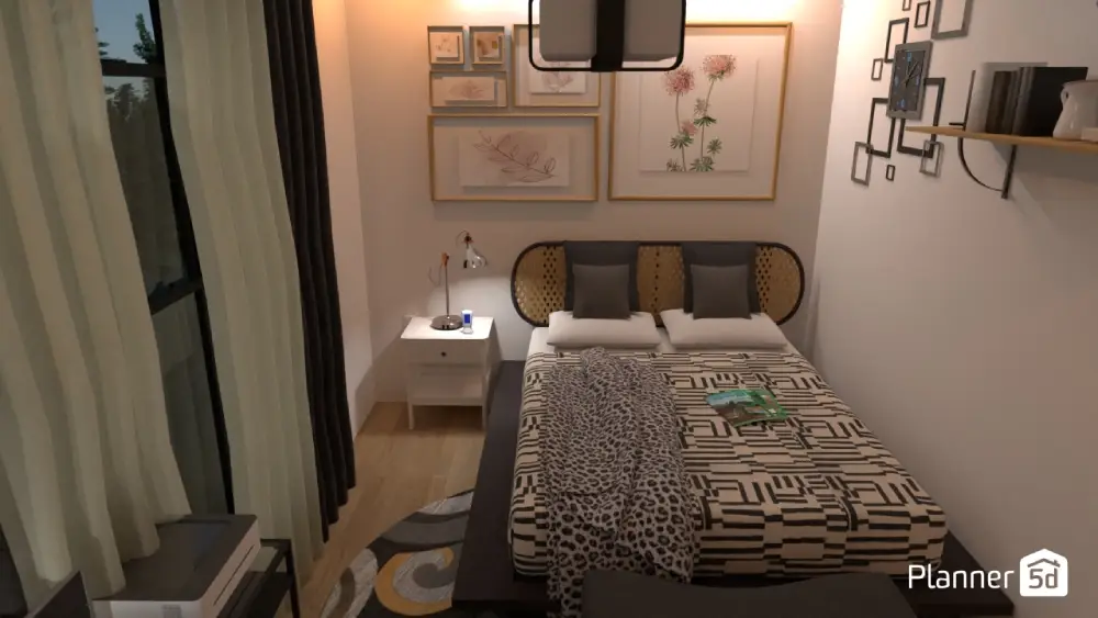 render 3D de quarto, tamanhos de cama