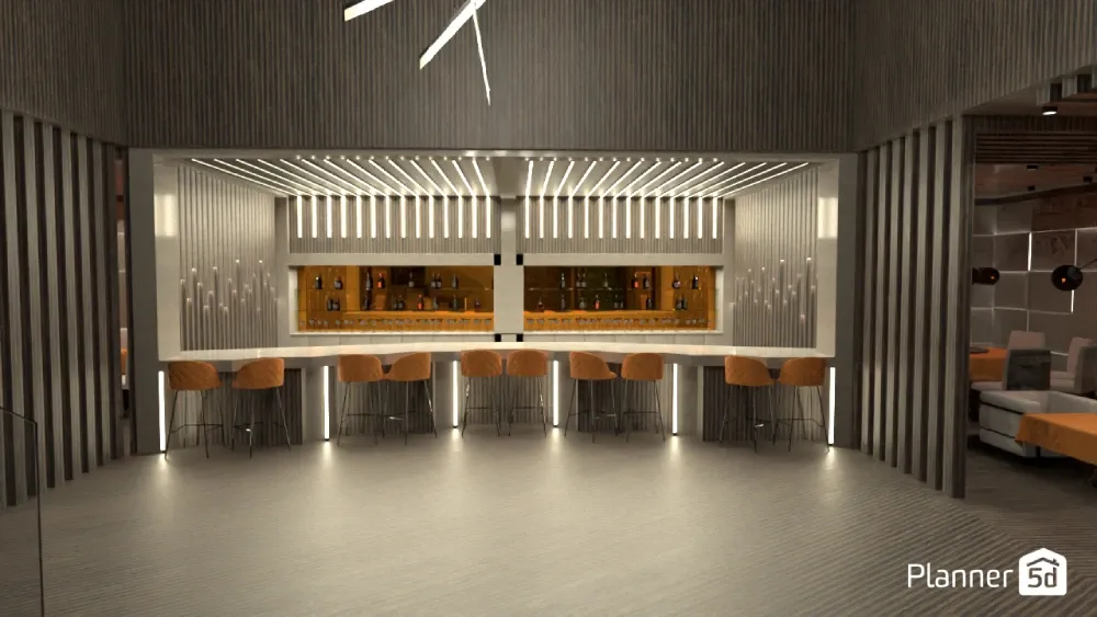 bar with seating area set up with staging software