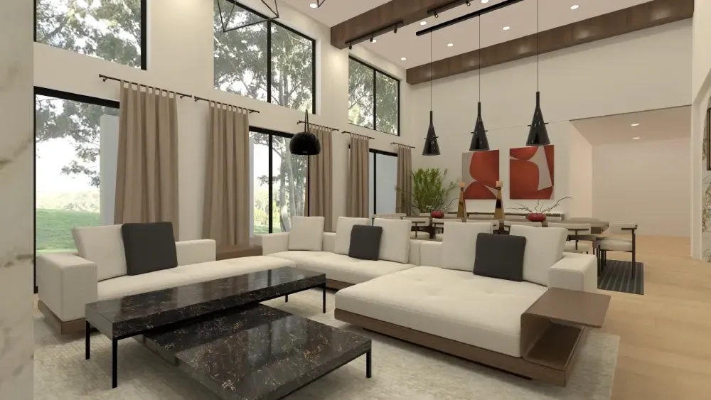 reformas de casas modernas sin obras, render salón-comedor