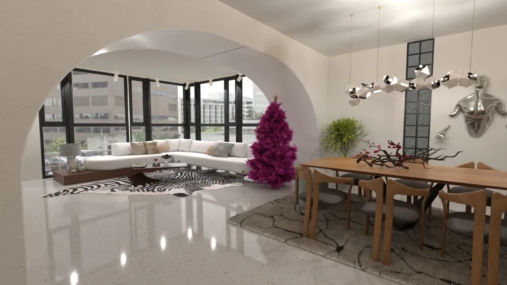 open concept living and dining space