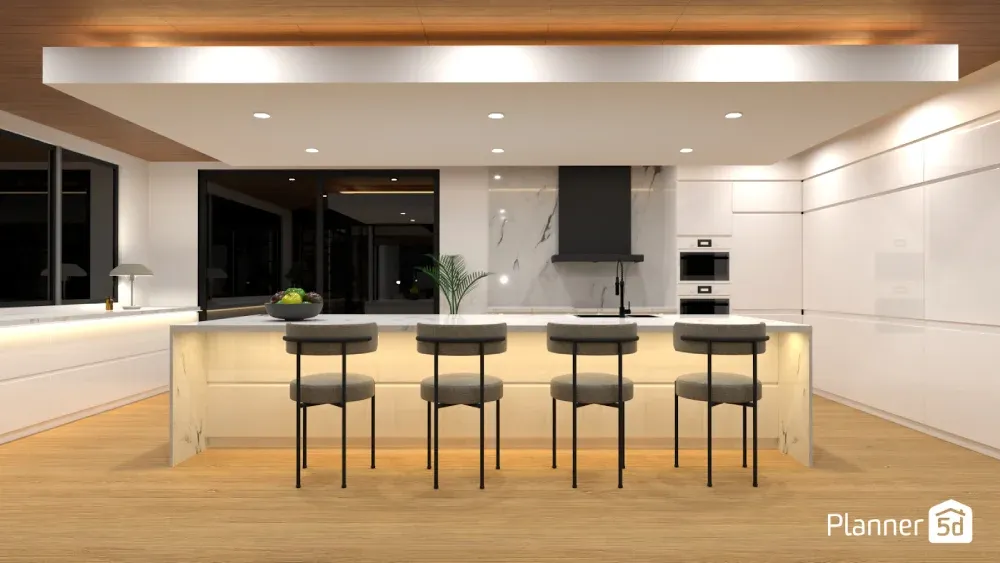 Planta de casa com cozinha americana, cozinha americana desenvolvida no Planner 5D