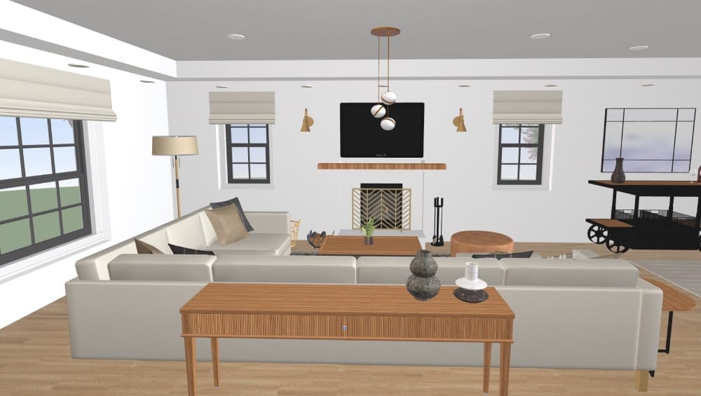 sala de estar en casa de dos pisos moderna, render 3d