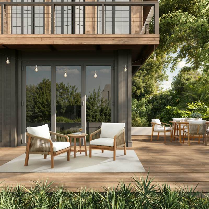 Modelos de casas de campo: patios y terrazas con muebles modernos