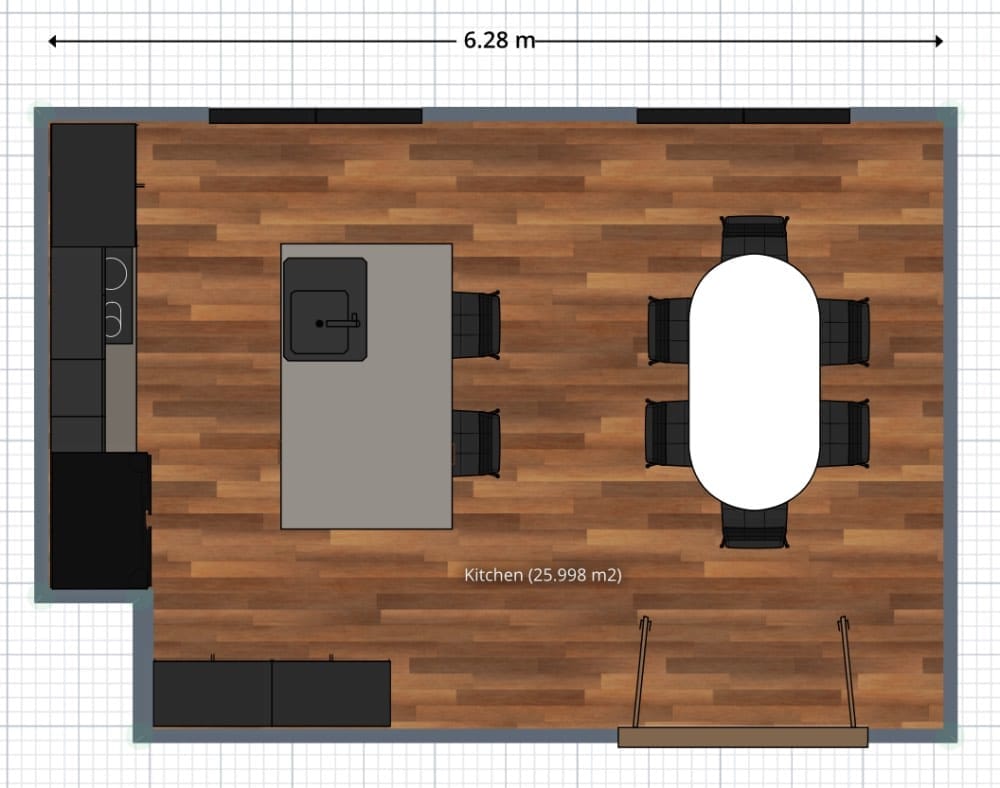 Planta baixa de cozinha com ilha central criada no Planner 5D