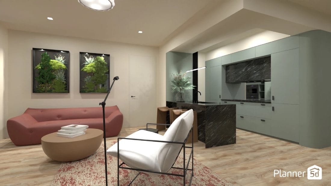 diseño de casa moderna con puertas blancas de interior. Render 3d