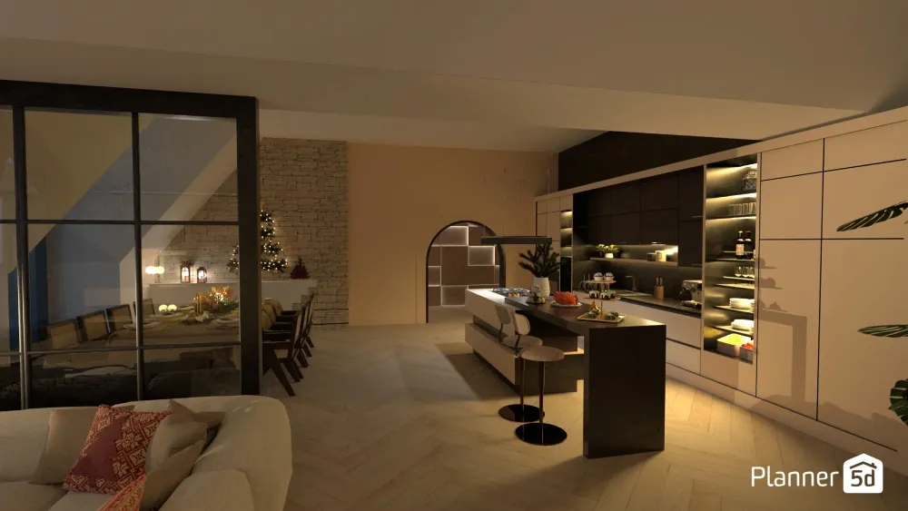 Cozinha com ilha conjugada com sala de jantar