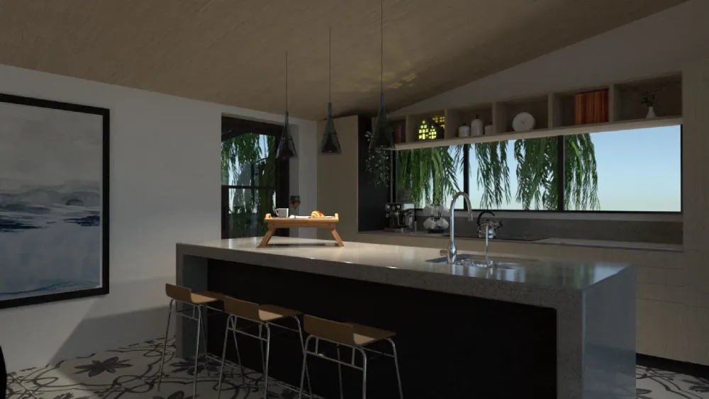 Cozinha planejada com ilha e bancada