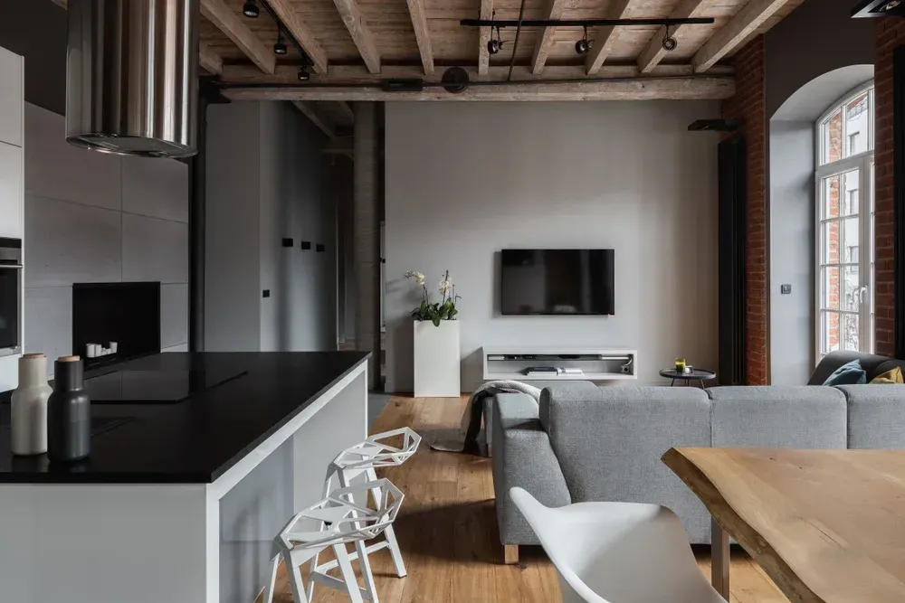 diseño de apartamento tipo loft industrial moderno