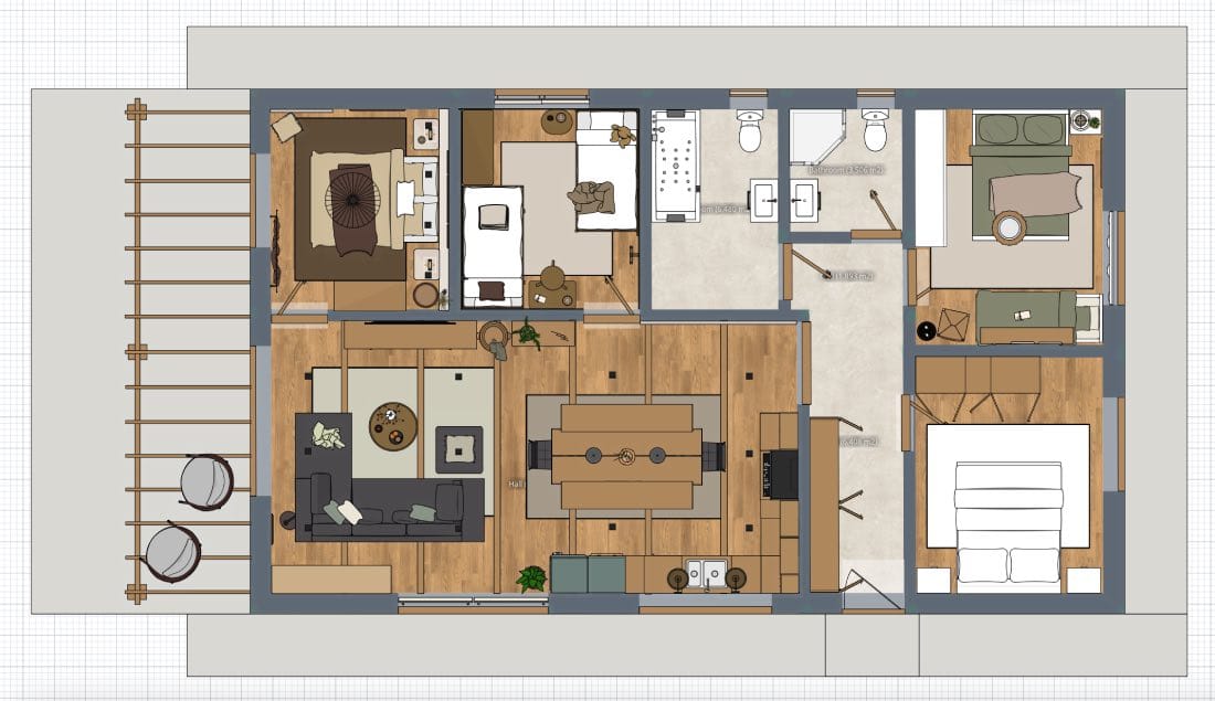 Planos de casas modernas de 100 m². Diseño creado en Planner 5D.
